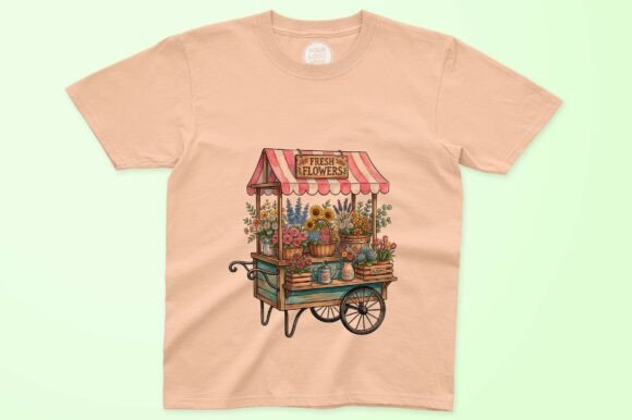 A Quaint Flower Cart Brimming with Fresh: Springtime Charm for Your Projects