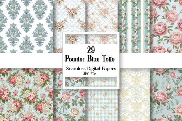 Elevate Your Projects with Powder Blue Toile Digital Paper Pack