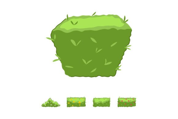 Green Garden Hedge Bushes Cartoon Drawin: A Lively Creative Asset