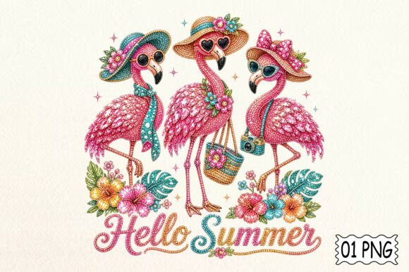 Rhinestone Hello Summer Flamingo PNG: Your Design's Tropical Upgrade