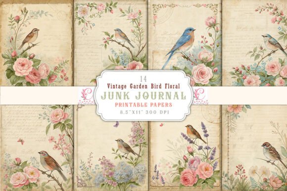 Timeless Charm: The Vintage Garden Bird Floral Junk Journal Kit